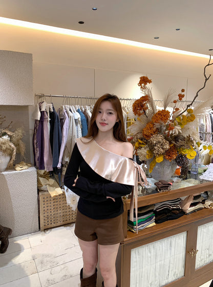 Asymmetrical Satin Spliced Blouse