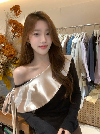 Asymmetrical Satin Spliced Blouse