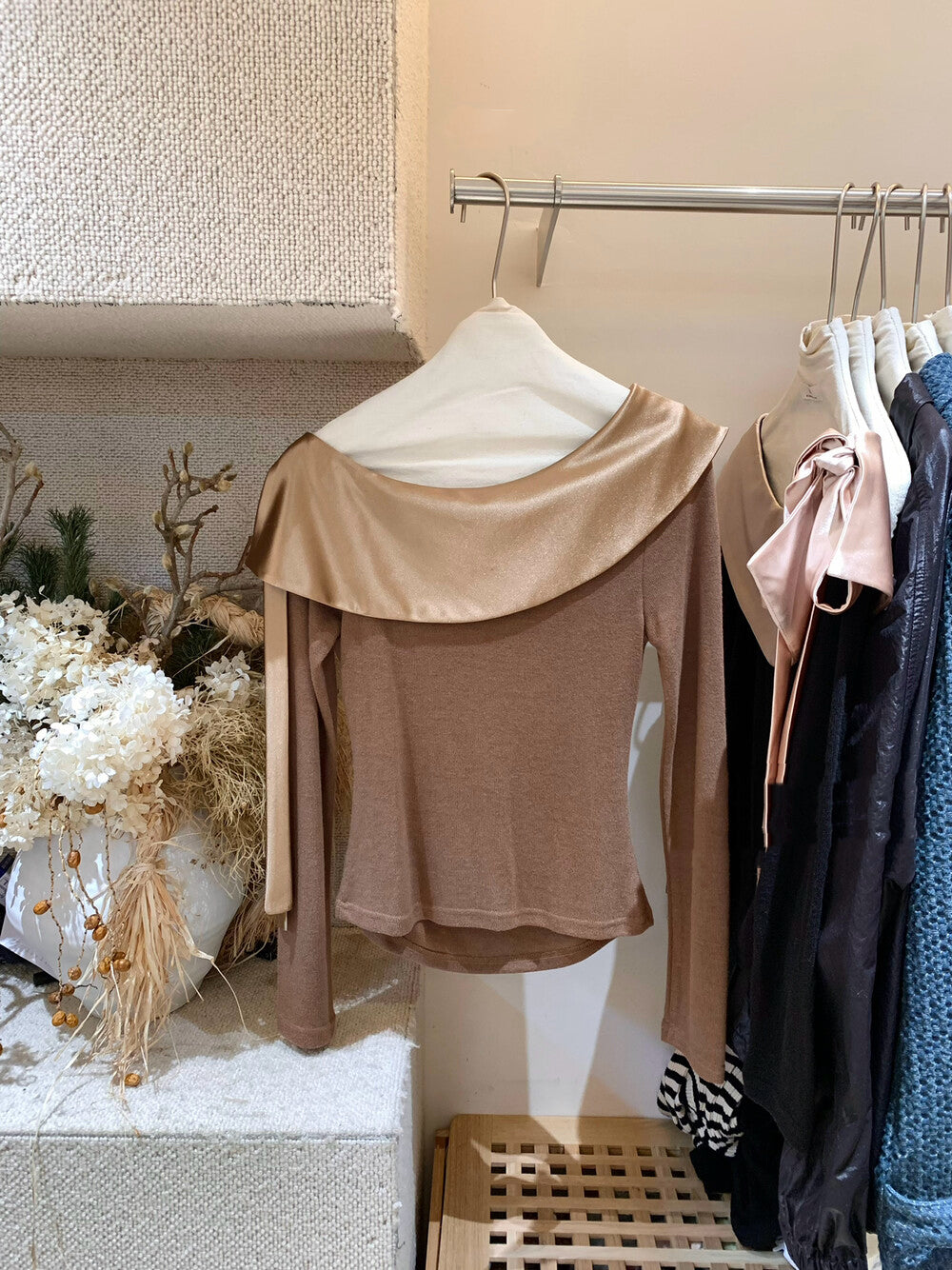 Asymmetrical Satin Spliced Blouse