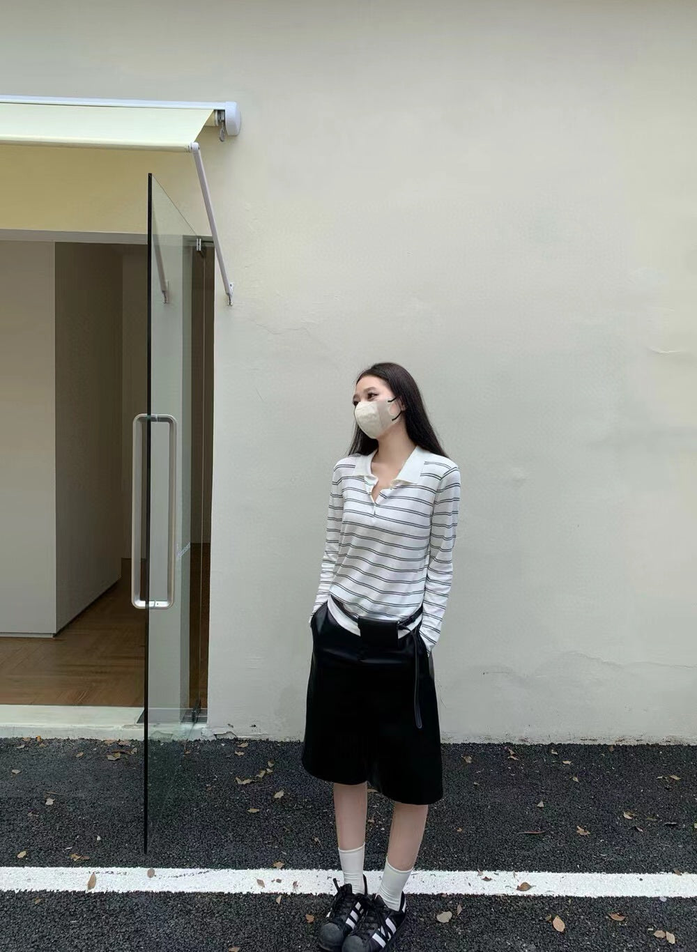 Collared Slim-Fit Striped Long-Sleeve T-Shirt