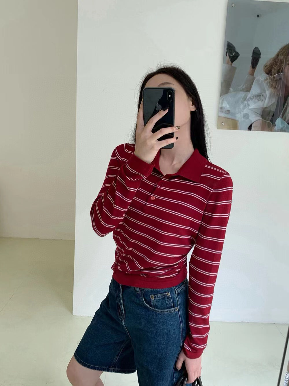 Collared Slim-Fit Striped Long-Sleeve T-Shirt