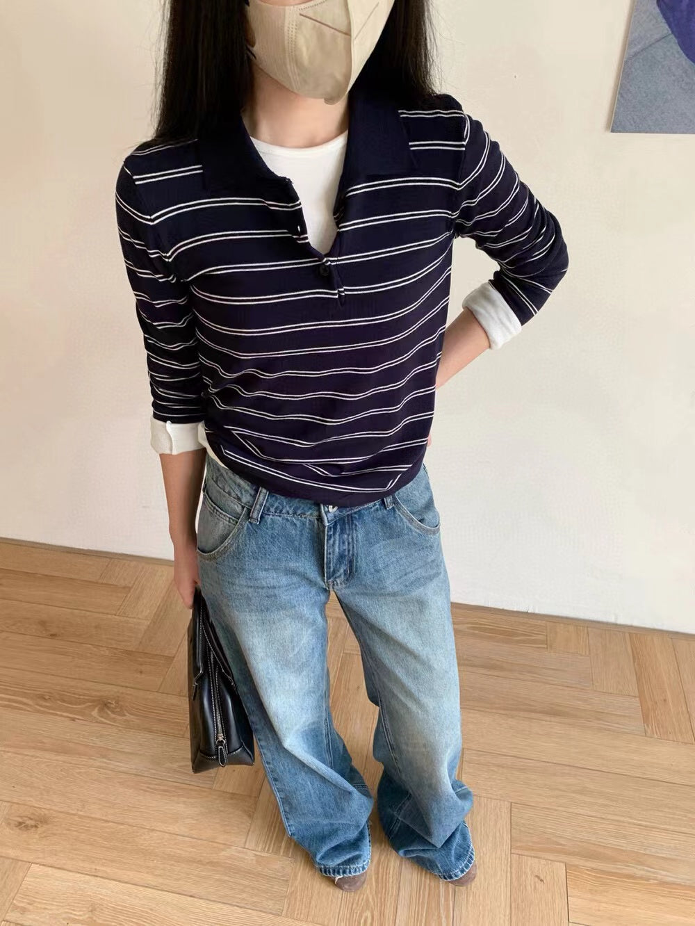 Collared Slim-Fit Striped Long-Sleeve T-Shirt