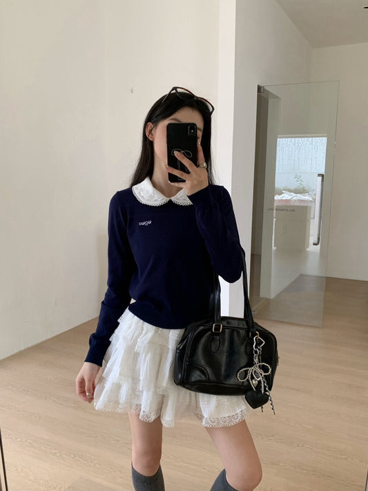 Sweet Embroidered Peter Pan Collar Knit Sweater