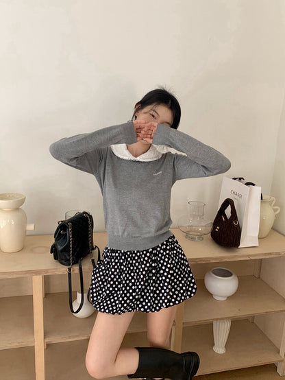 甜美刺繡娃娃領針織衫