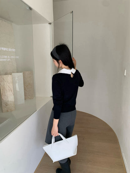 甜美刺繡娃娃領針織衫