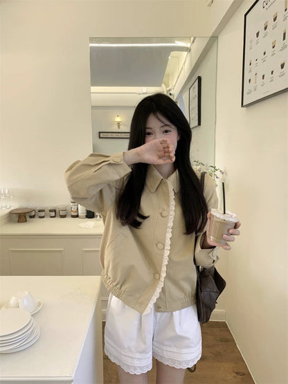 Korean Style Wavy Edge Workwear Short Jacket