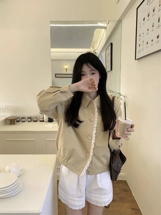 韓系波邊工裝短外套