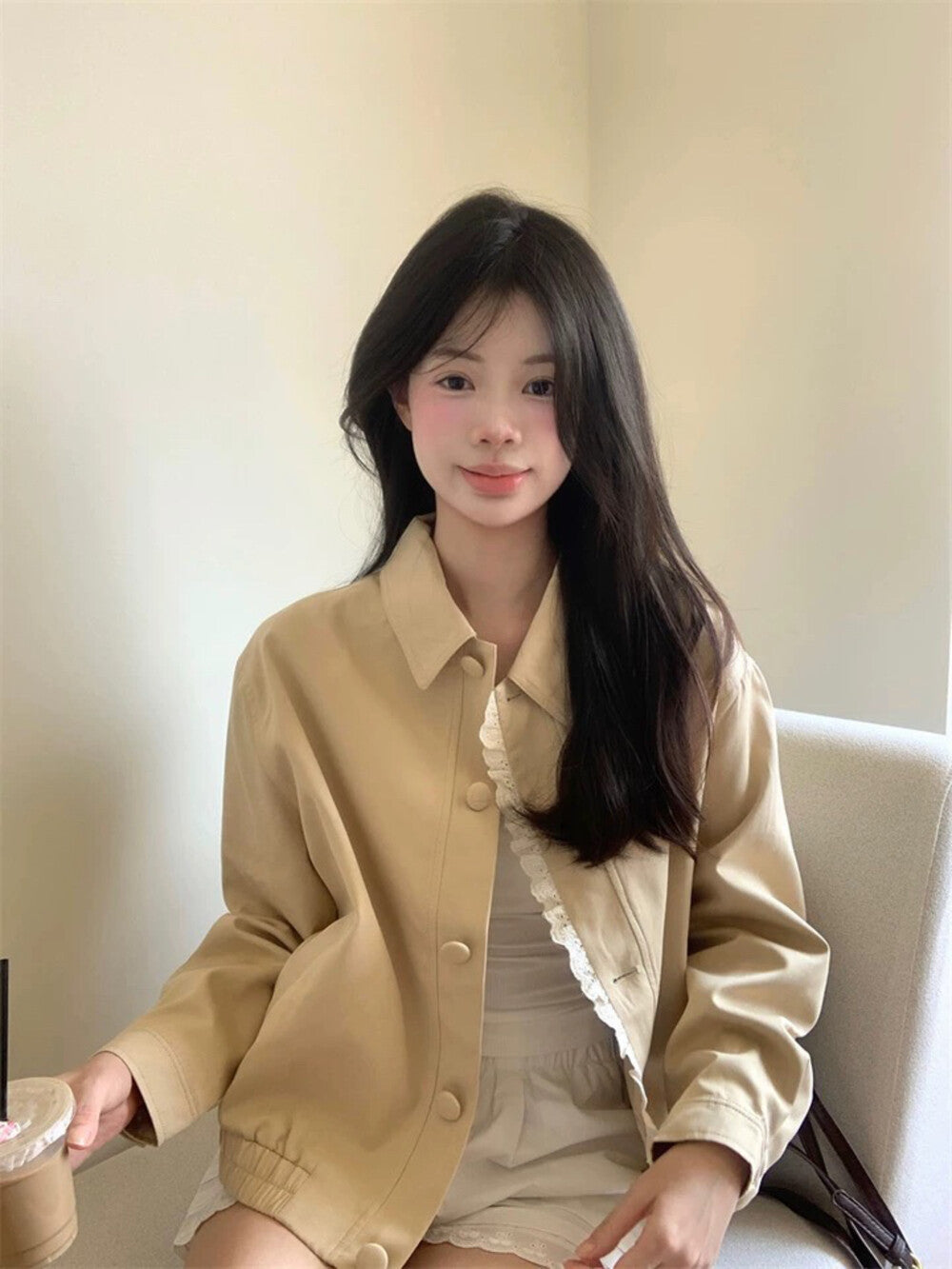Korean Style Wavy Edge Workwear Short Jacket