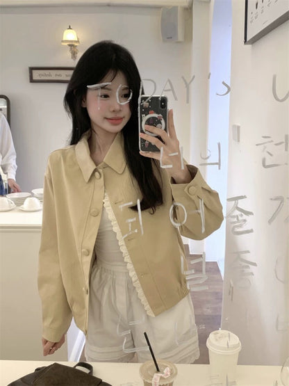 Korean Style Wavy Edge Workwear Short Jacket