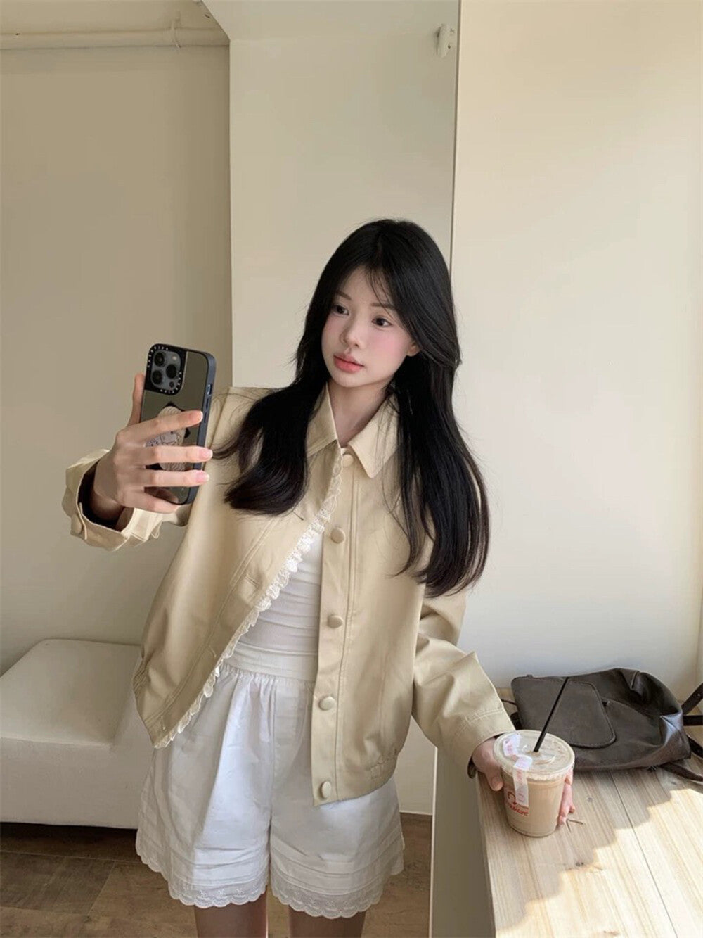 Korean Style Wavy Edge Workwear Short Jacket