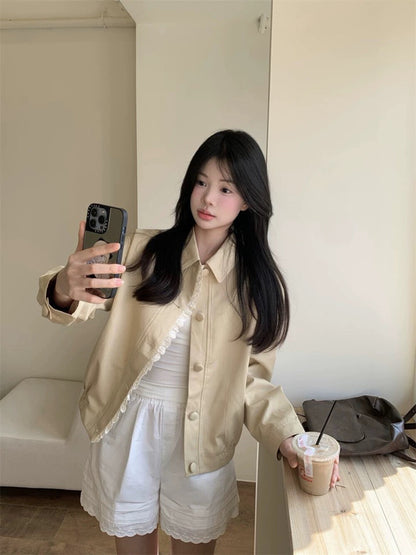 Korean Style Wavy Edge Workwear Short Jacket