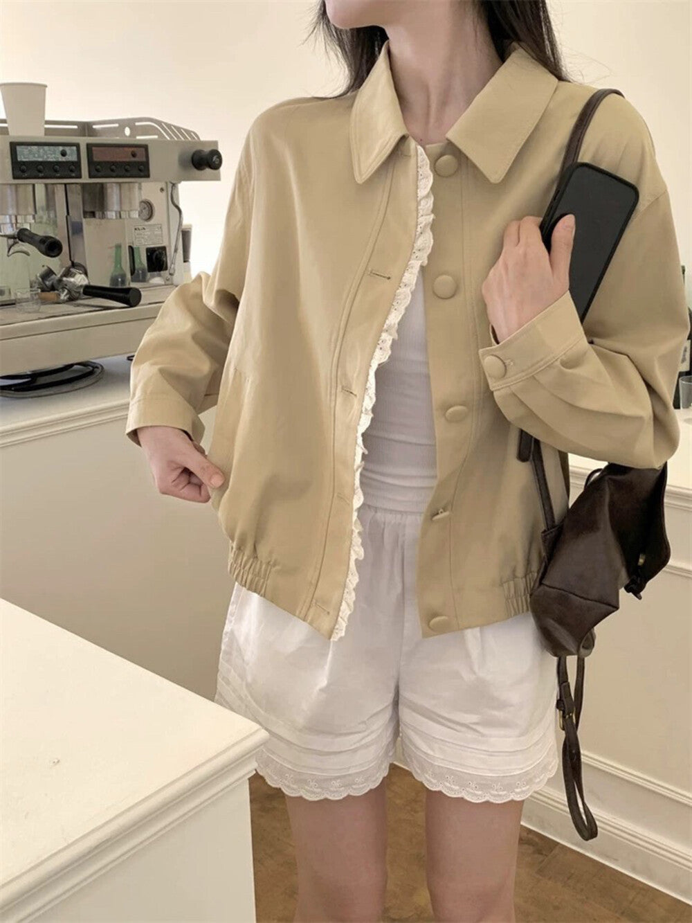 Korean Style Wavy Edge Workwear Short Jacket