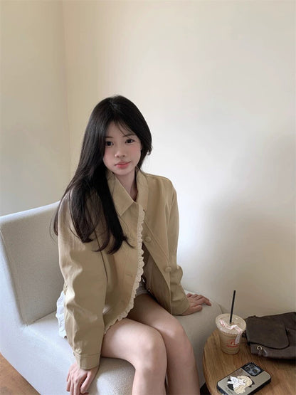 Korean Style Wavy Edge Workwear Short Jacket