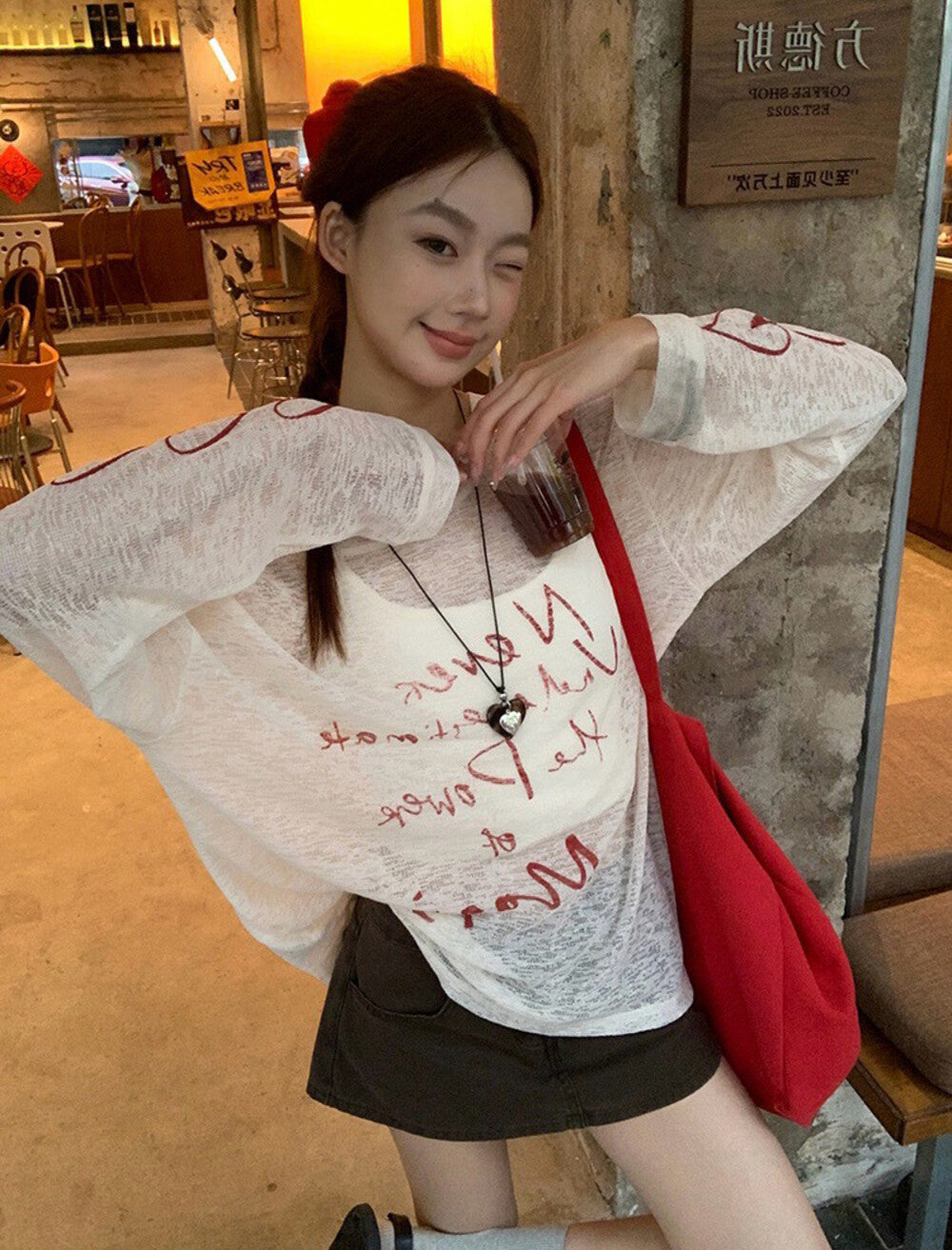 斜肩寬鬆防曬罩衫