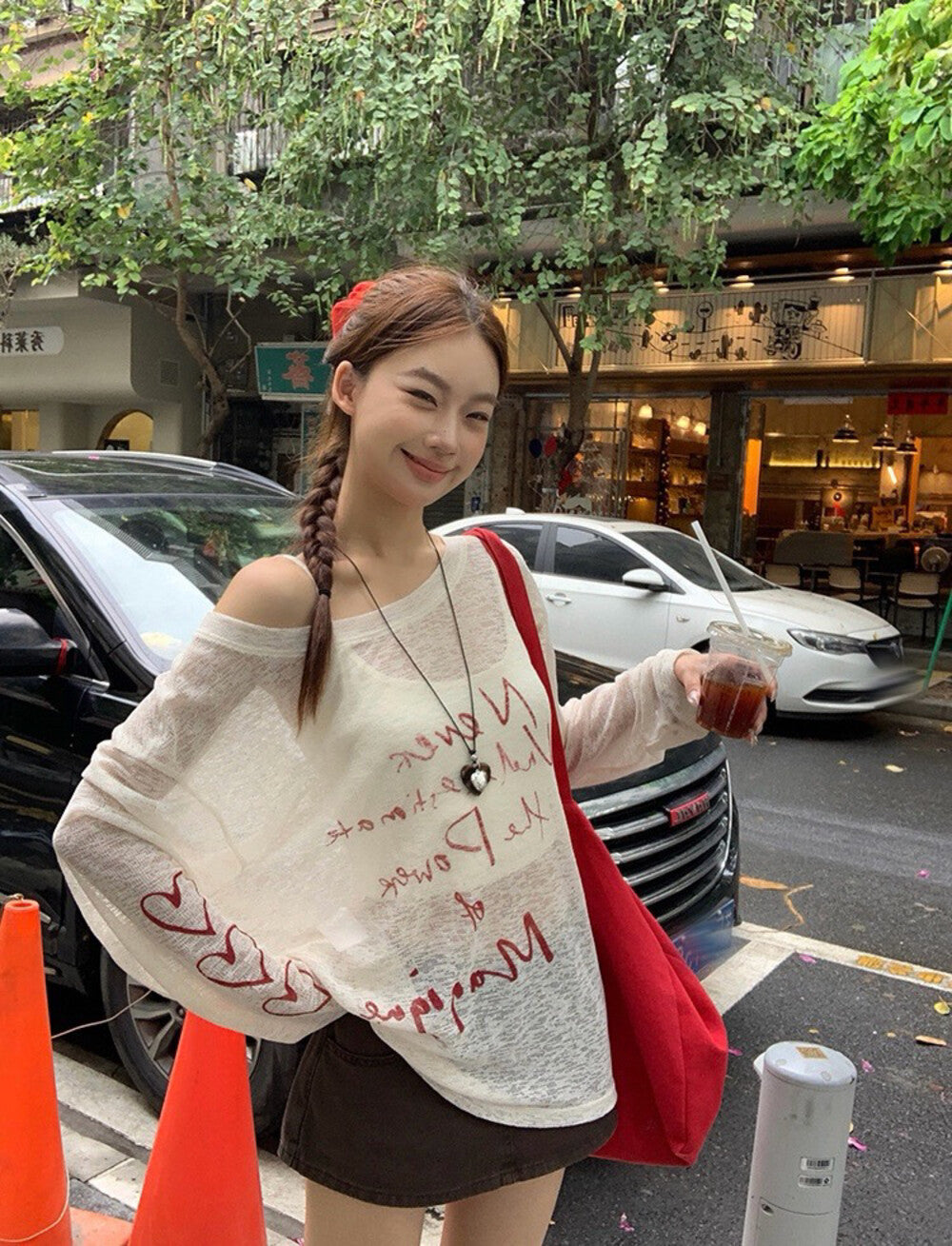 斜肩寬鬆防曬罩衫