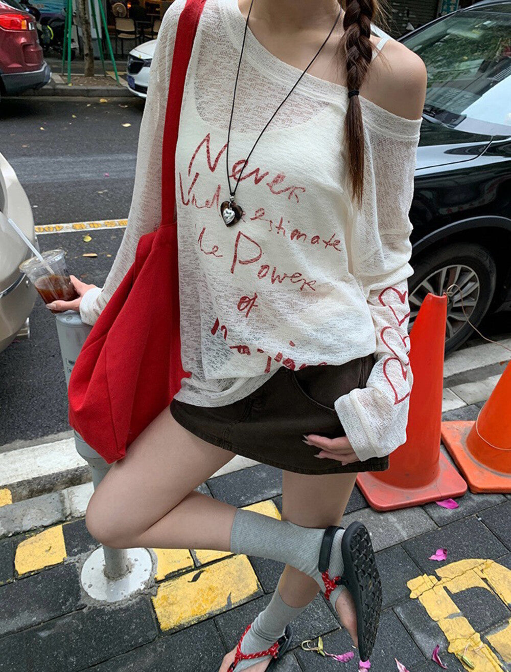 斜肩寬鬆防曬罩衫