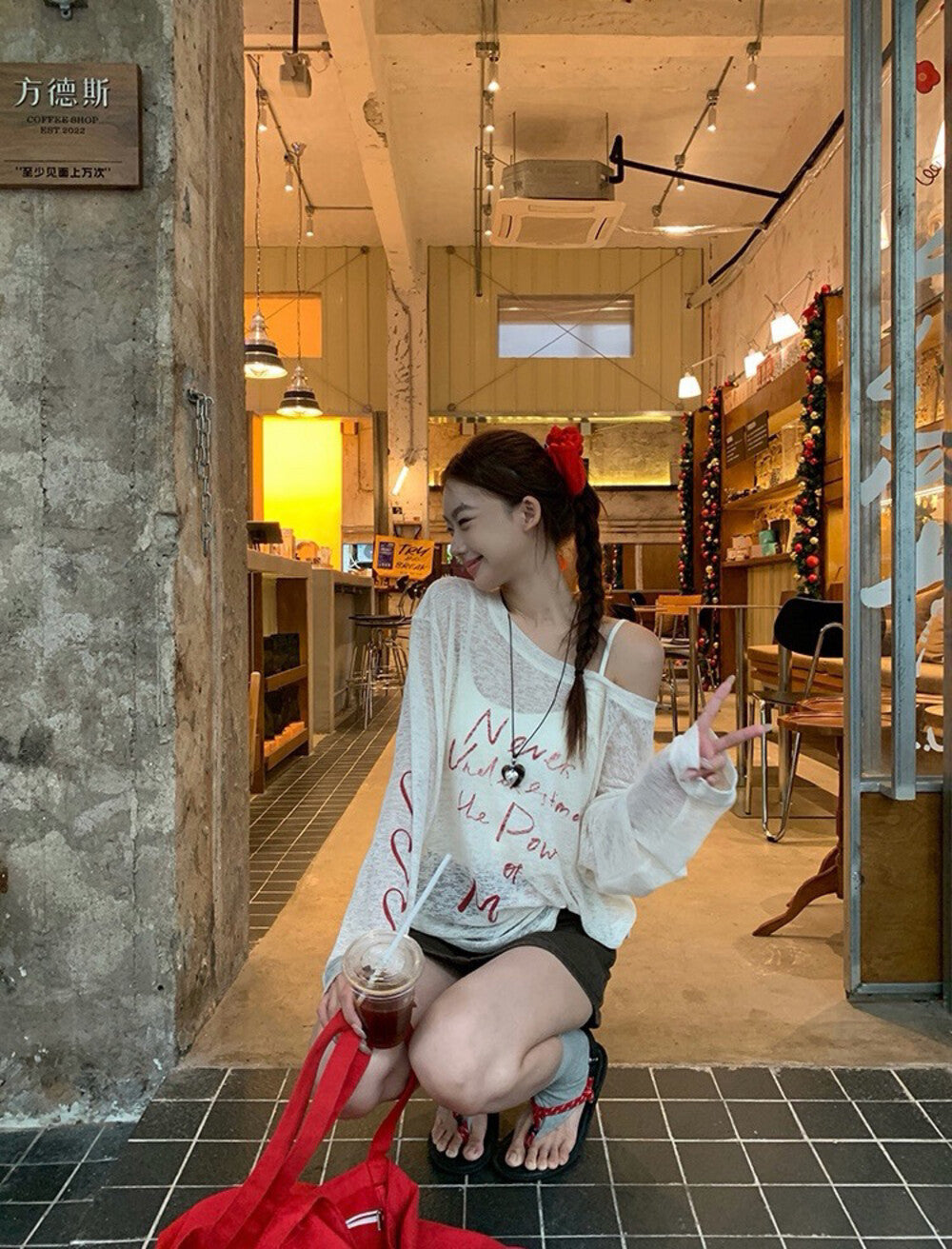 斜肩寬鬆防曬罩衫