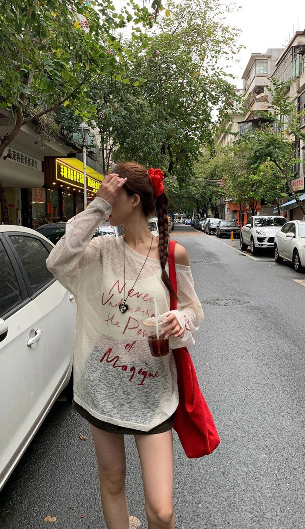 斜肩寬鬆防曬罩衫