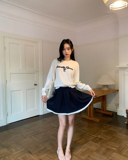 圓領字母刺繡針織衫