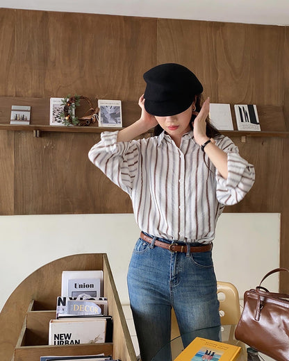 ストライプカラー切り替え長袖シャツ