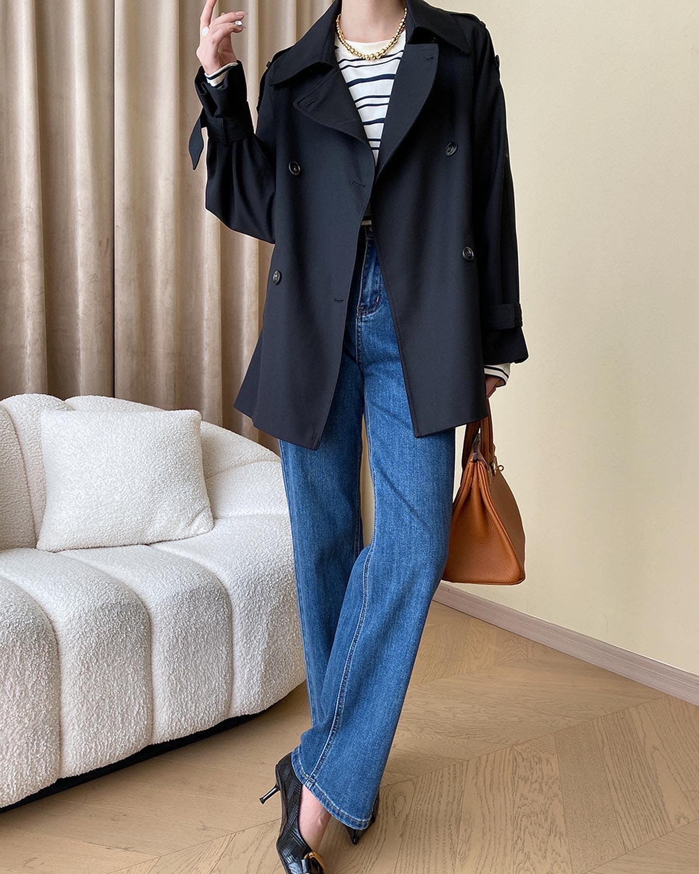 ダブルボタンベルトトレンチコート