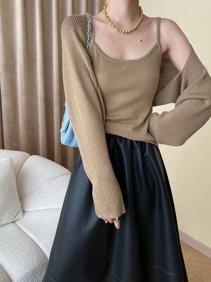 Two-piece set: spaghetti strap top with shawl