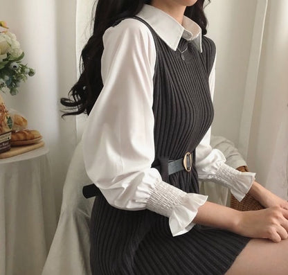 T-shirt dress + knitted vest set