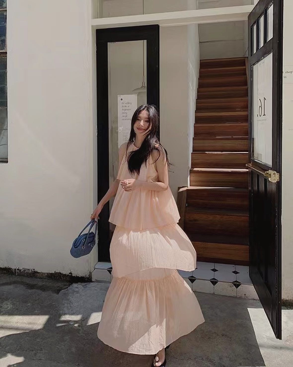 Four-tier shoulder-inset dress