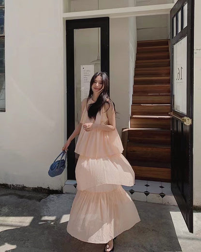 Four-tier shoulder-inset dress