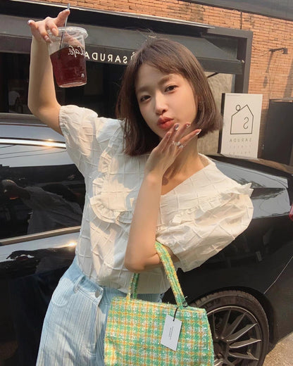 Ruffled Collar Short Sleeve Blouse