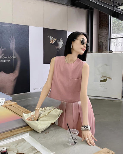 Solid Color Tank Top Casual Set