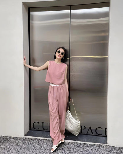 Solid Color Tank Top Casual Set