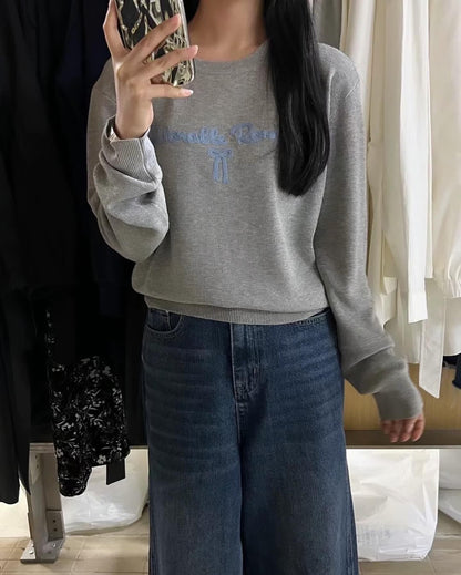 圓領字母刺繡針織衫