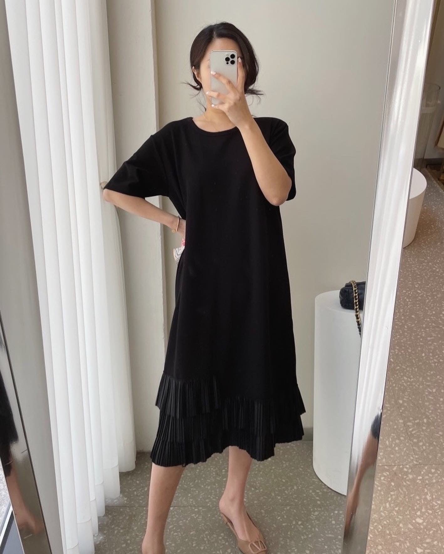 Vintage Patchwork Pleated Dress