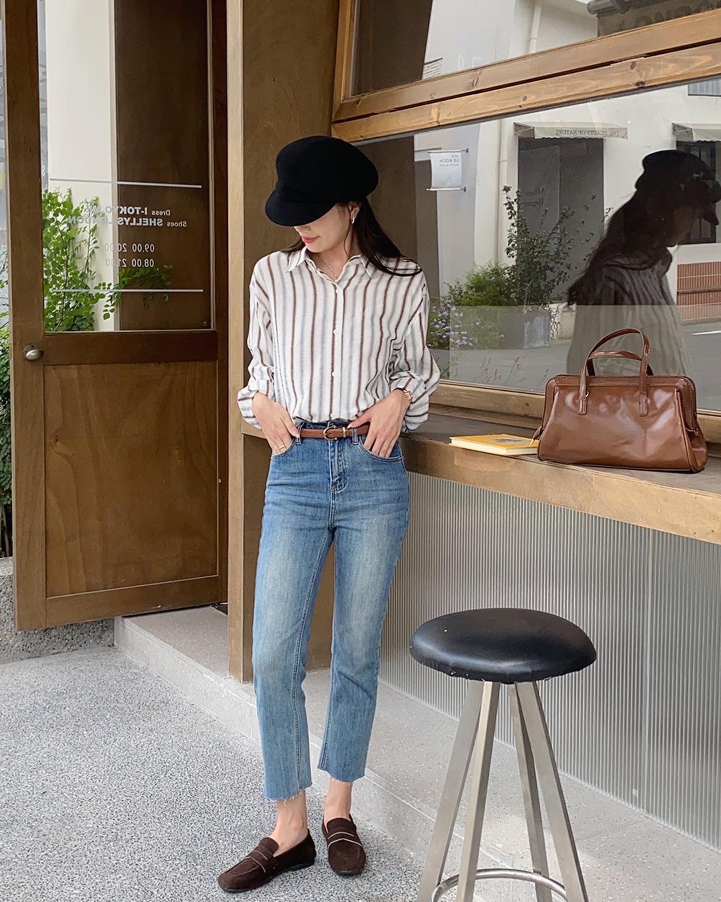 ストライプカラー切り替え長袖シャツ