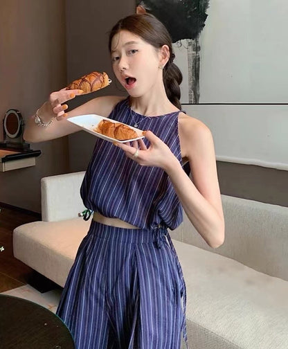 背心高腰闊腿褲套裝