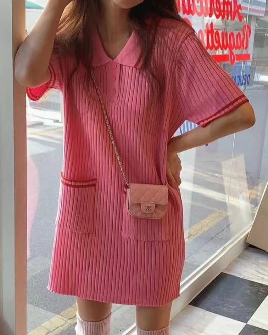 暗直條紋連身裙