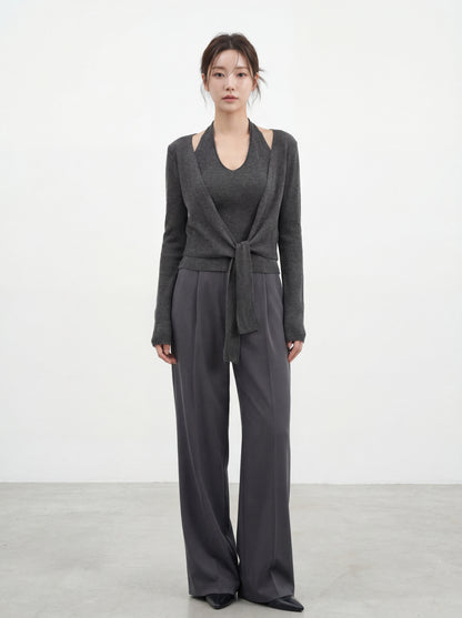 Halter Neck Layered Knit Top