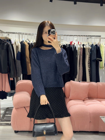 氣質斜領掛脖韓系上衣