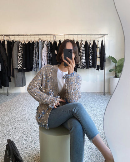 Vintage V-neck Multicolor Knit Cardigan