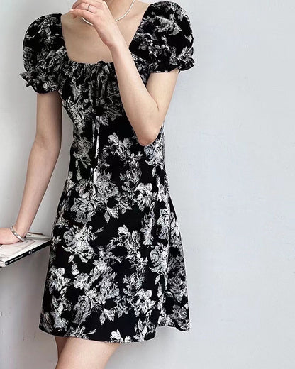 Square Neck Floral Mini Dress