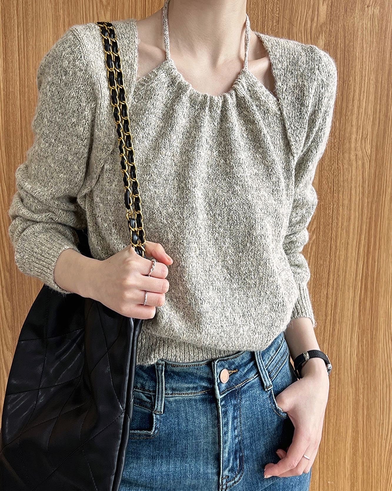 ハイネックフェイクレイヤードニットトップ