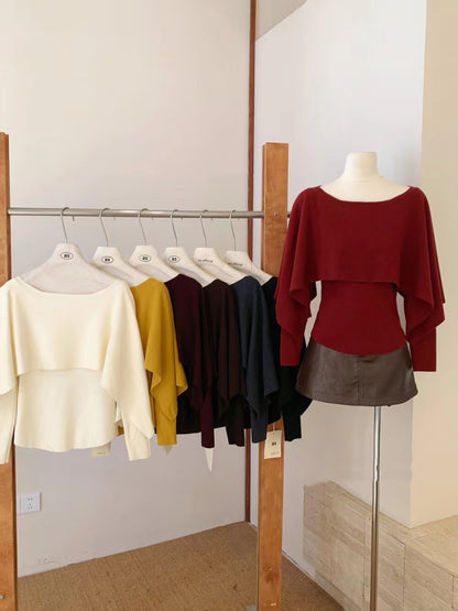 雰囲気のあるケープニットのツーピースセット