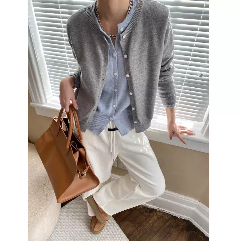 Two-tone Layered Look Knitted Cardigan