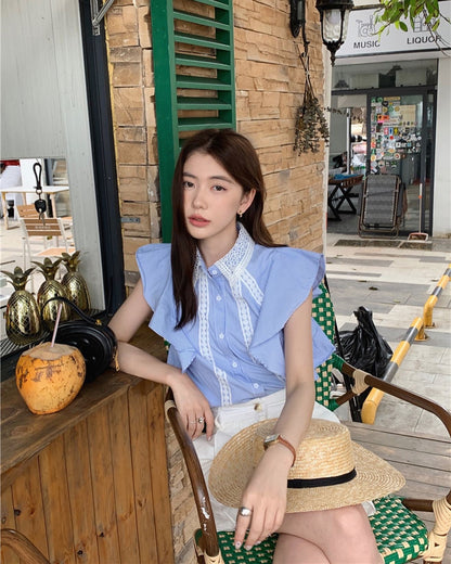 French Lapel Patchwork Shirt