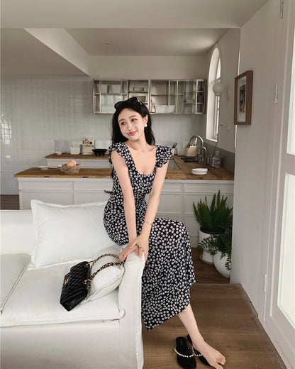 Black Floral Print Dress