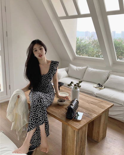 Black Floral Print Dress