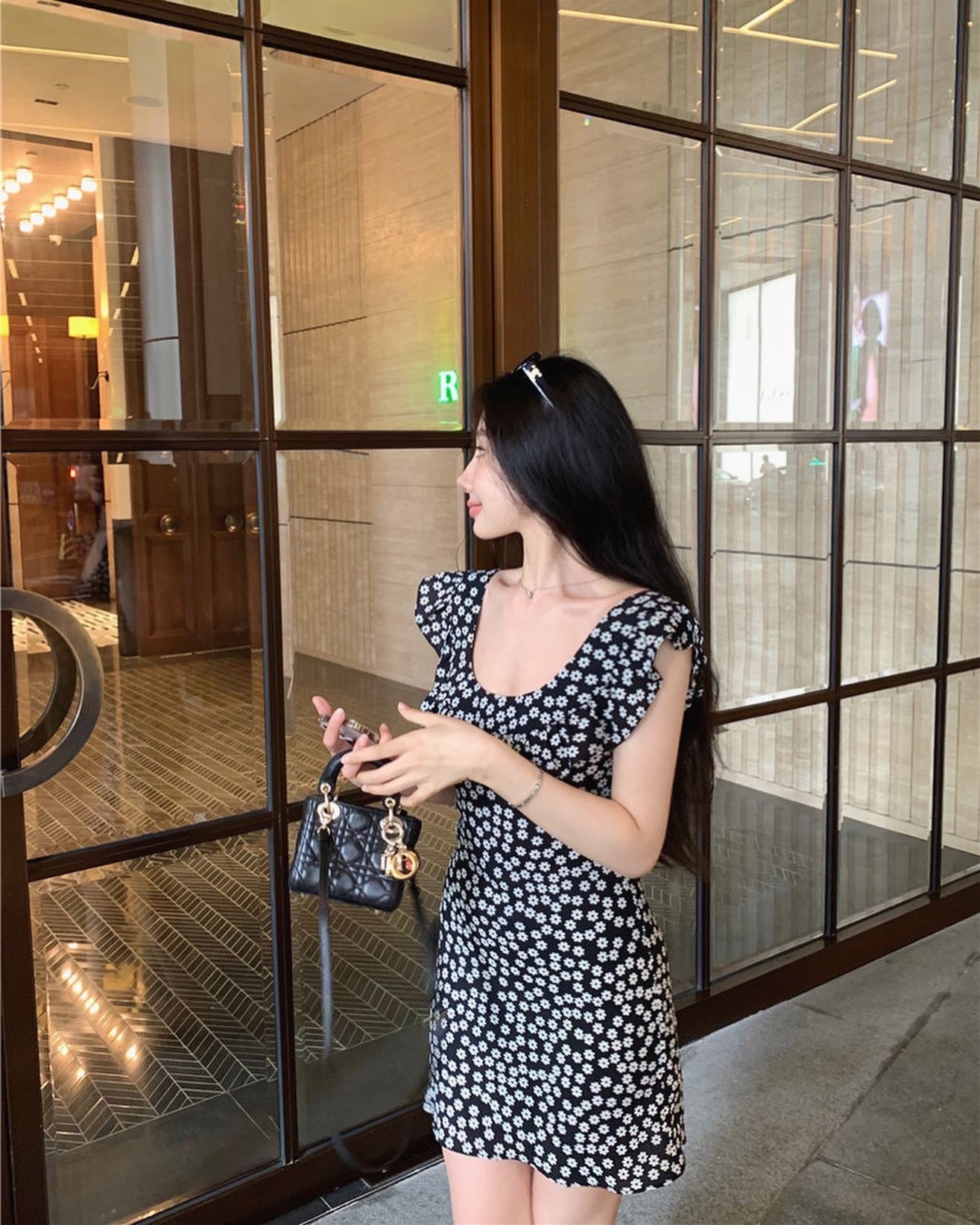 Black Floral Print Dress