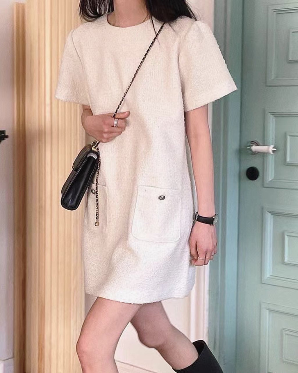 圓領tweed連身裙