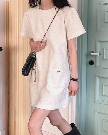 圓領tweed連身裙